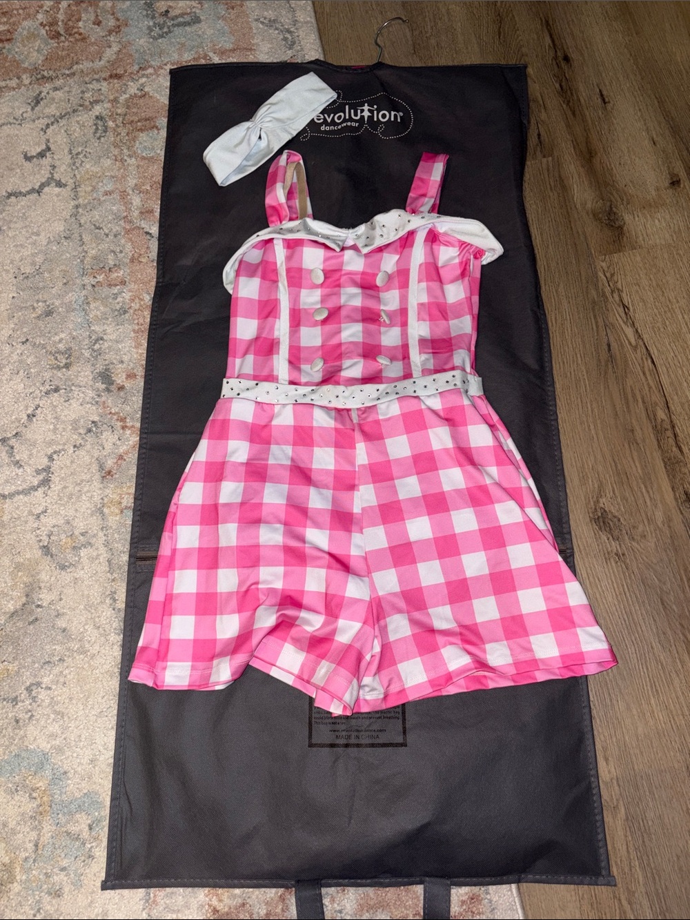 Pink Gingham Girls Romper with Headband